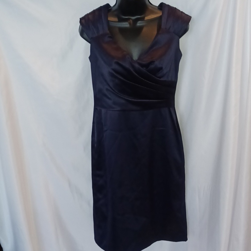 Patra Satin Sheath Dress, navy blue, lined,